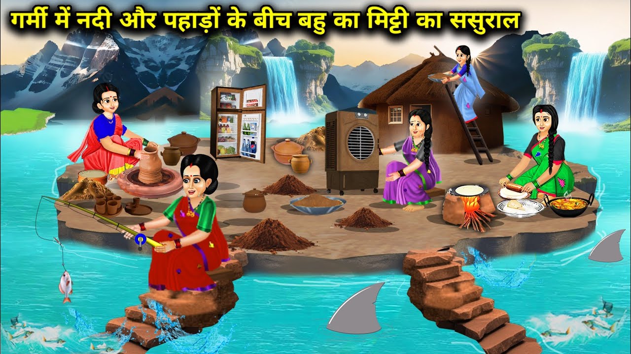 गर्मी में नदी और पहाड़ों के बीच बहु का मिट्टी का ससुराल || Cartoon Videos || Chacha Saas Bahu Tv ||