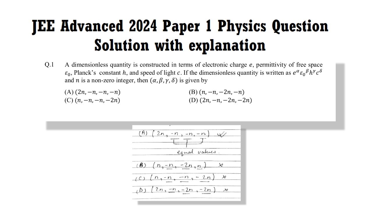 JEE Advanced 2024 Paper 1 Physics Question Solution with explanation ...