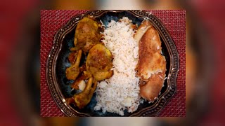 Iranian Rice With Chicken And Potato Tahdig. مرغ و ته چین سیب زمینی