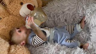 Baby Monkey Harry Playing With Puppy But Have To Take A Shower Then Drink A Bottle Of Milk And Sleep