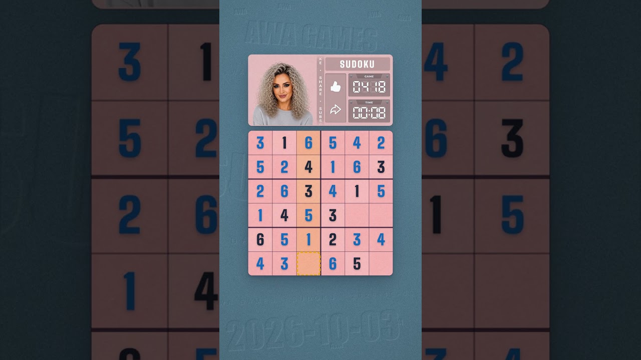 LinkedIn Mini Sudoku #418 solved board for October 3, 2026, 6x6 grid