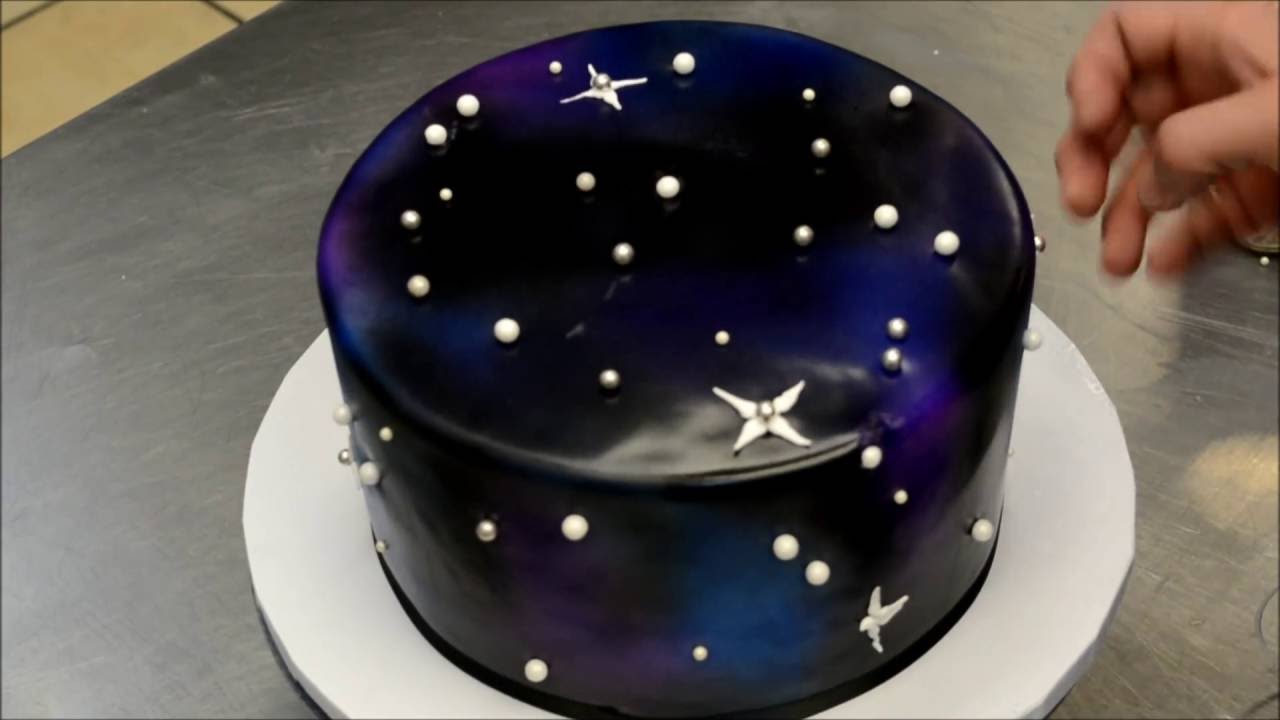 Cake With The Image Of The Cosmos Drawn By Airbrush Decorated Blueberries  Blackberry Galaxy Stars In The Night Sky Cutout Stock Photo - Download  Image Now - iStock