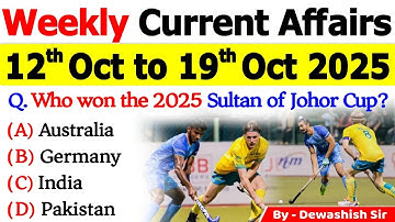 Weekly Current Affairs MCQs | 12th-19th October 2025 | UPSC, SSC, Bank, Defence #currentaffairs