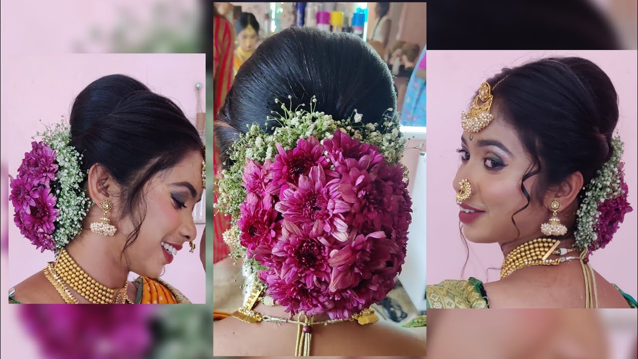 pink roses bun hairstyle - Shaadiwish