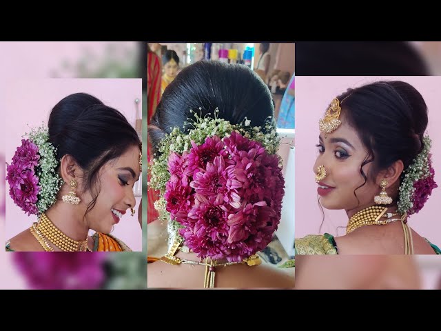 New Bridal Hairstyle With Flower Bun For Long Hair. Wedding Updo - YouTube