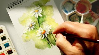 Suluboya Papatya Çalışması | Suluboya Çiçek Nasıl Yapılır | Watercolor Daisy