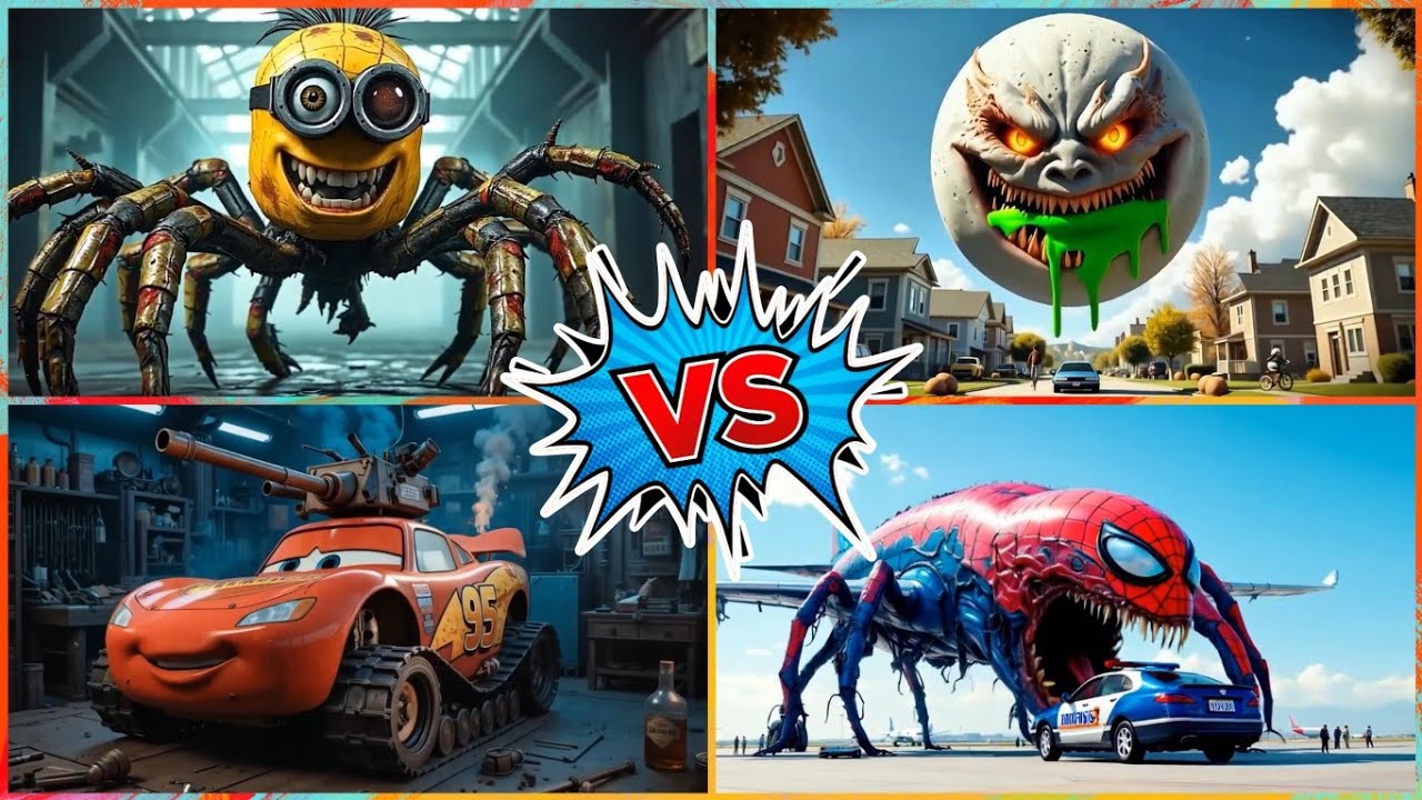 Lunar Moon Part 🆚 Minions Worm🪱 🆚 McQueen Tank 🆚 Spiderman Helicopter🚁 - TilesHop