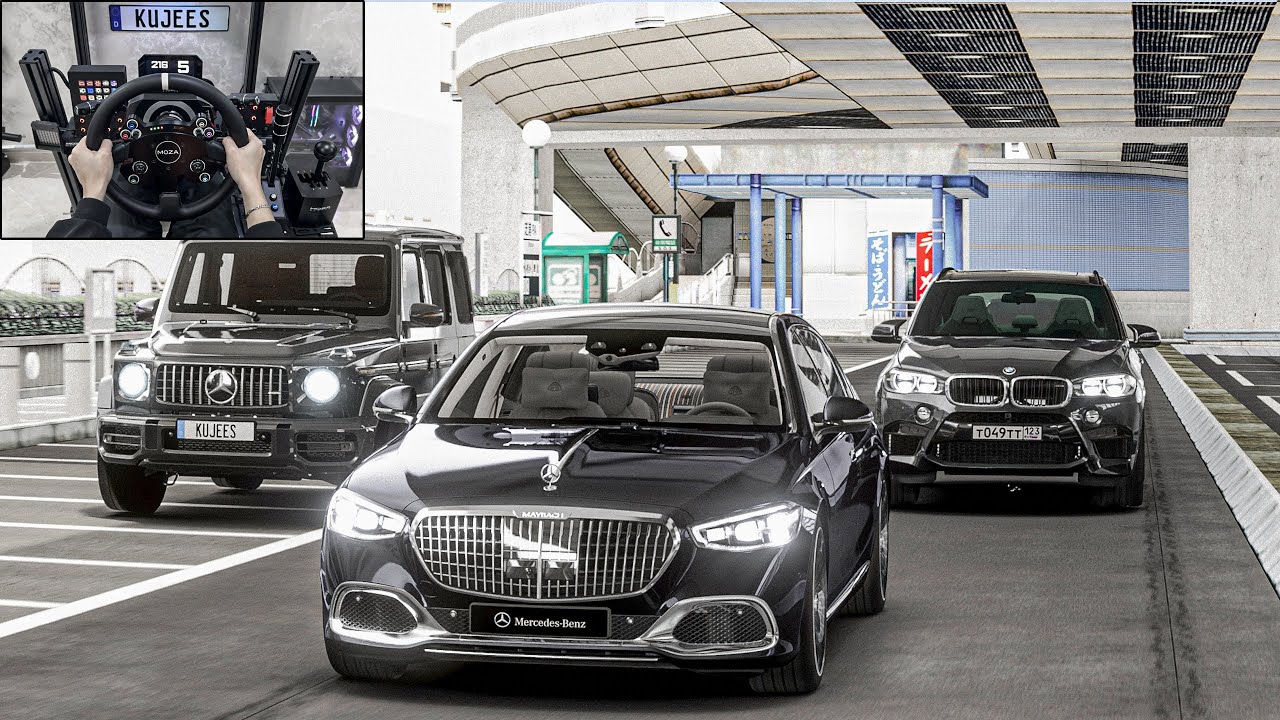 Mafia Convoy Mercedes Maybach & G-Class & BMW X5 & M5 - Assetto Corsa | Steering Wheel Gameplay