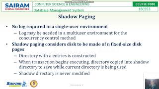 Lecture Video_18CS53_DBMS_Module 5_Recovery techniques based on immediate update _kalamani P