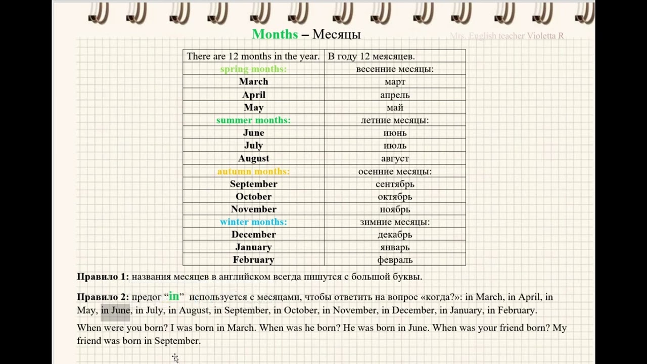 Видео 31. Месяцы на английском. Months in English.