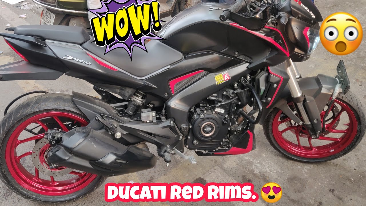 DUCATI RED RIMS ON THE BAJAJ DOMINAR 400 Bike alloy wheels painting