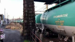 〔矢田陸橋〕にて、鉄道むすめラッピング⇒ガソリン貨物⇒近鉄普通電車⇒近鉄特急