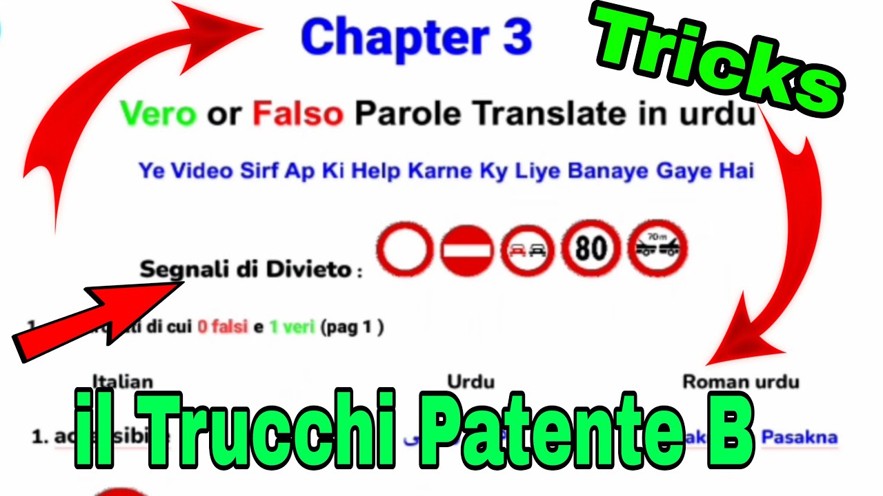 Patente B Tricks || Chapter 3 in Urdu (Segnali di Divieto) Vero or Falso Parole in Punjabi Patenteb