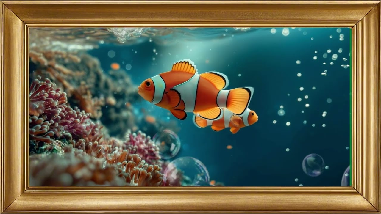 Free Frame TV Art: Fall sleep video |  1 hour animated screensaver | Clown fish in aquarium