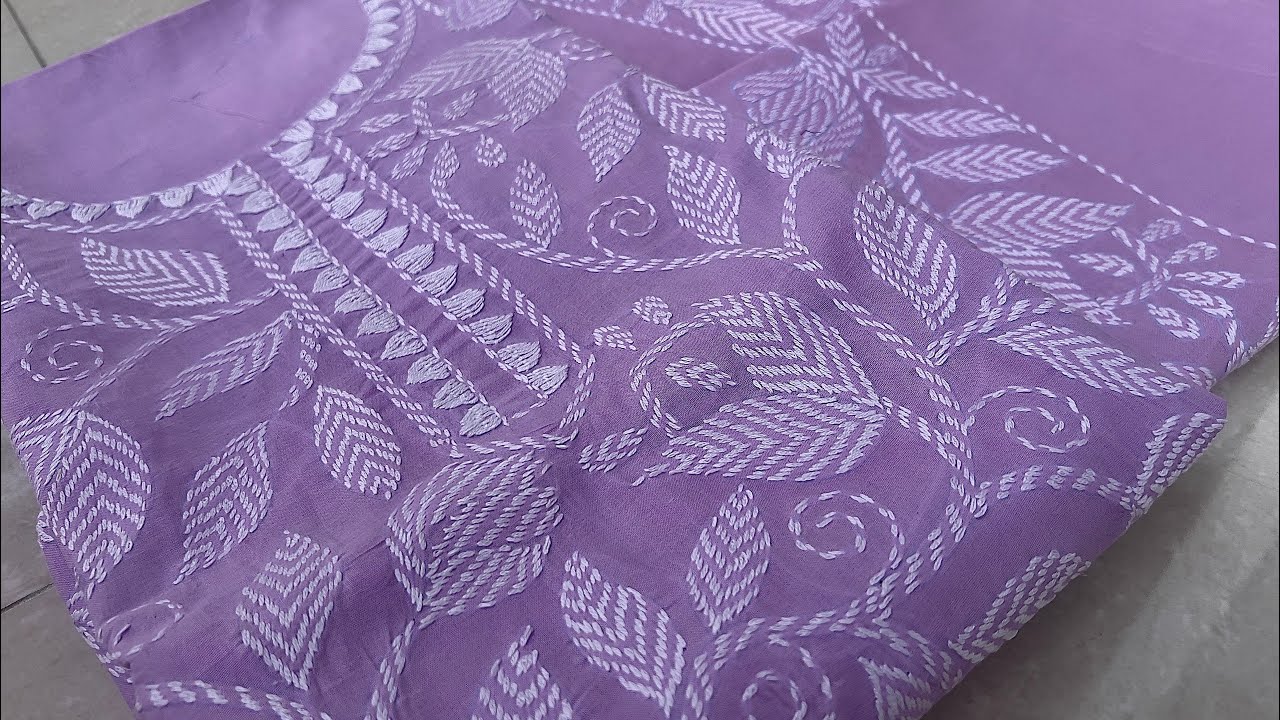 শিরপাতা সেলাই দিয়ে হাতের কাজ করা সিম্পল থ্রিপিসের ডিজাইন|Hand embroidery dress design 