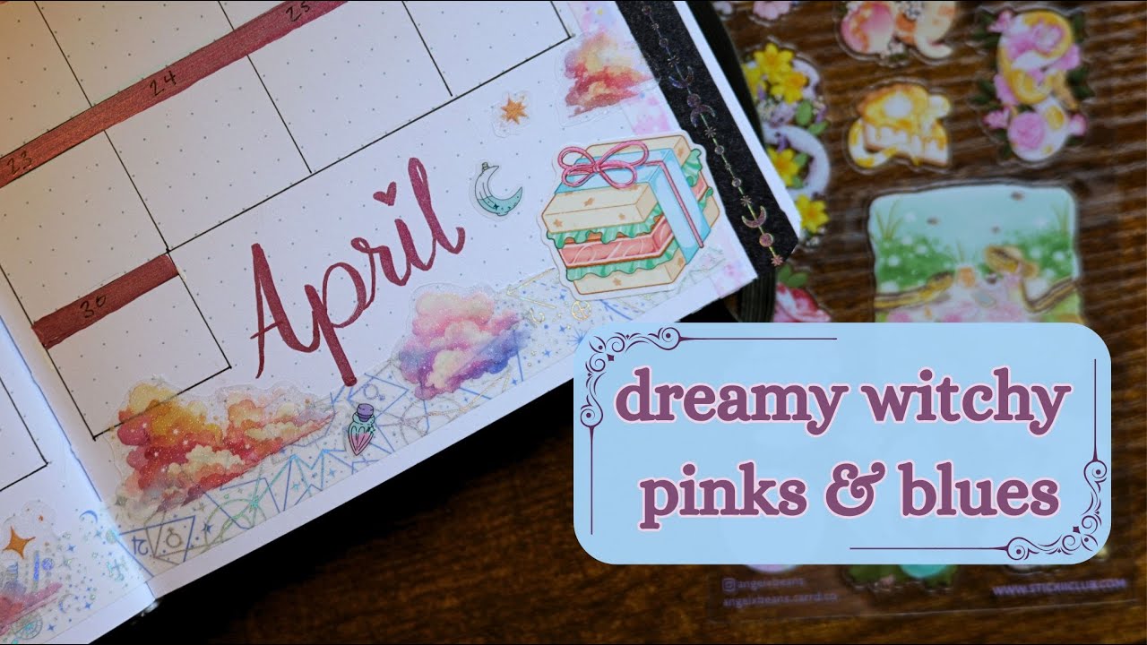 April Bullet Journal Spread ✨🏳️‍⚧️✨ Dreamy Pinks & Blues