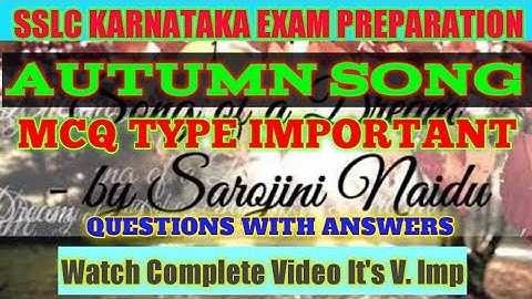 Autumn Song English Third language || MCQ Type Imp Questions with answers | SSLC Karnataka Class 10