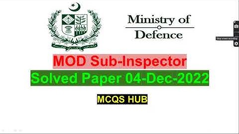MOD sub-inspector paper solved mcqs held on 4-12-2022 | mod si paper | mod today paper | sub ins mcq