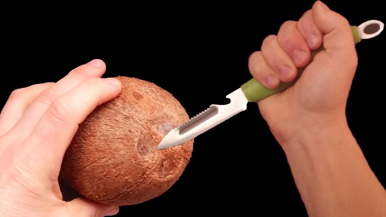 How to remove coconut flesh from a shell with a knife | AAA - YouTube