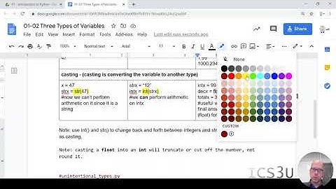 ICS3U Variable Types and Casting