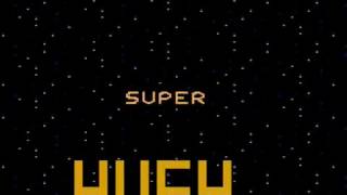Atari 8-bit Super Huey (Cosmi Corp.)- title screen and cockpit graphics glitches
• BUG: During the title screen animation, the lettering for “COSMI” and “HUEY” constantly flicker.
• BUG: During the title screen animation, when the word SUPER flies off the right side of the screen, it leaves a trail of extra stars behind it. Also, part of the “R remains on the left side, and part of the “U” remains on the right side. If you use the Altirra emulator, it shows more of the left and right sides and you’ll see part of the “P” on the right side as well, along with a vertical column of garbage graphics. On the cockpit screen, you’ll see a “blank” area along the left side.
• BUG: On the cockpit screen, there’s a line along the bottom-center that constantly flickers. Atari 8-bit Super Huey (Cosmi Corp.)- title screen and cockpit graphics glitches