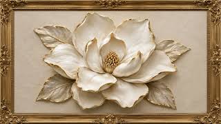Ivory Magnolia 3D Wall Art | 2 Hour Golden Frame TV Screensaver | 4K Elegant View screenshot 5