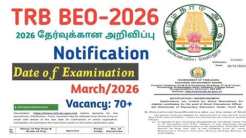 TRB BEO 2026 NOTIFICATION|EXAM DATE|VACANCY 70+|SYLLABUS|APPLY ONLINE DATE|LAST DATE|ELIGIBILITY|