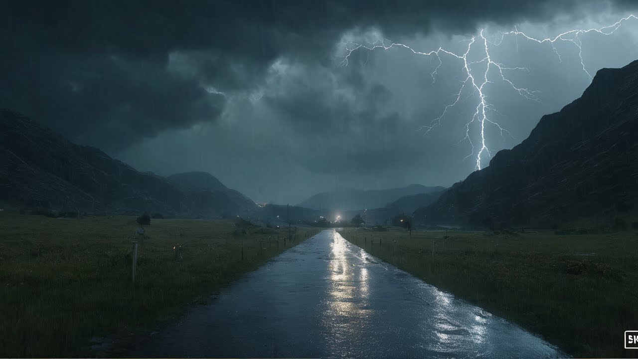The sound of rain and thunder falling on the small roofs of the village ...