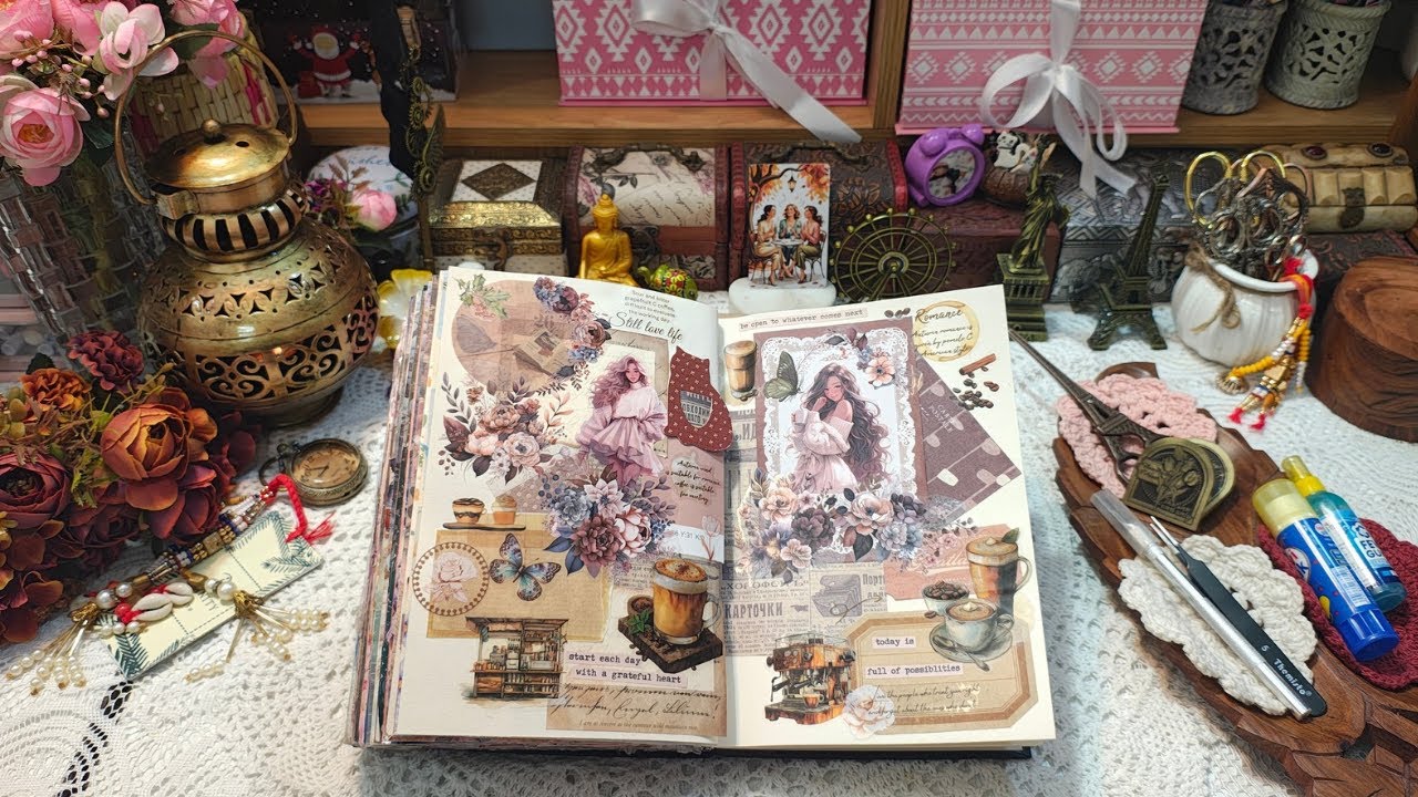 ☕ Brew & Glue: Creative Coffee-Themed Collage Journaling ☕| Journalwithme  | scrapbooking 