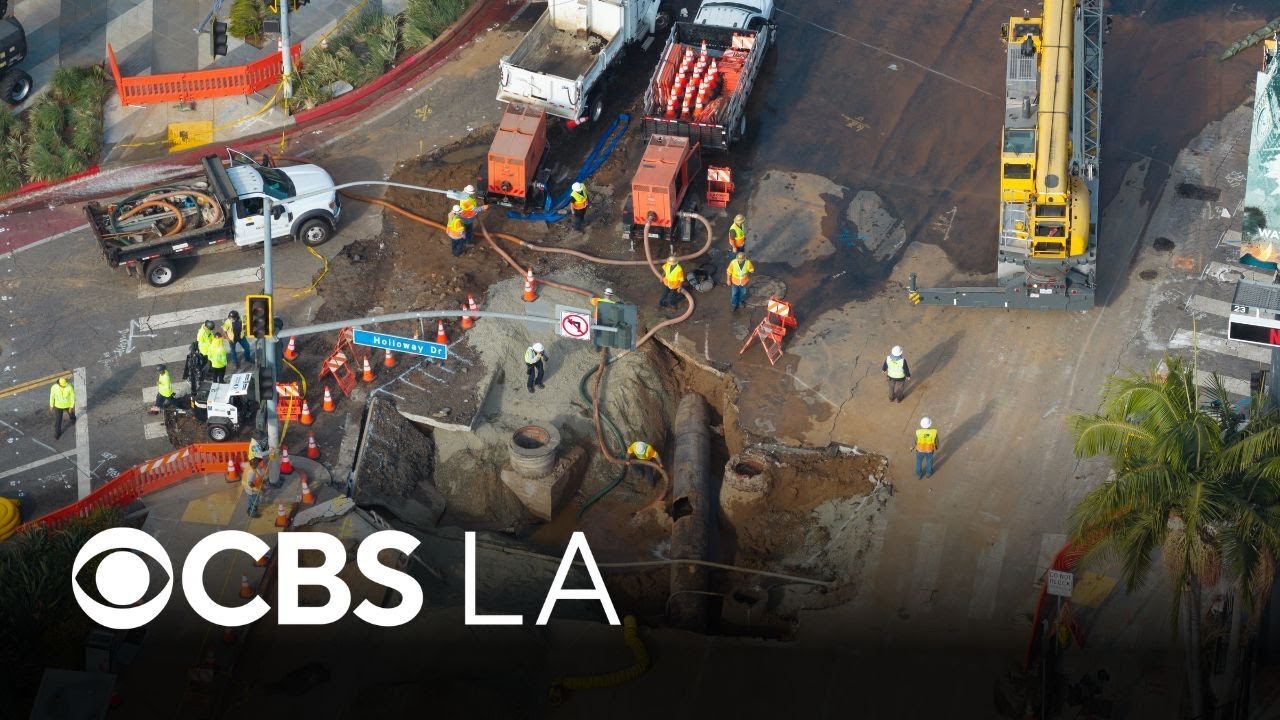 Crews race to fix broken water main in West Hollywood - YouTube