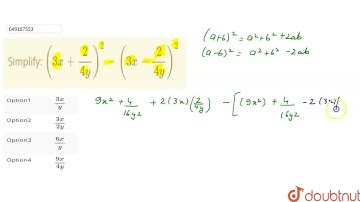 Simplify: (3x + 2/(4y))^(2) -(3x -2/(4y))^(2) | CLASS 7 | IMO QOESTION PAPER 2017-18 SET-B | MAT...