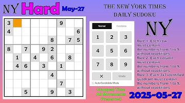 The New York Times Daily Sudoku 2025-05-27 Hard