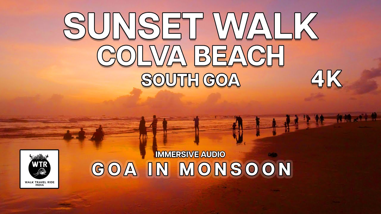 Beautiful Sunset Colva Beach - 4K Walking Tour - 2023 South Goa India | 4K Walk Goa in Monsoon