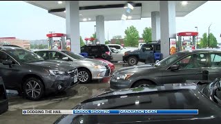 Drivers seek shelter from hail