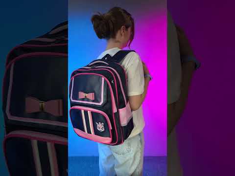 Рюкзак шкільний (33х20х45см, 2 відділення 3 кишені, рюкзак з пеналом) чорний з рожевим, видео 1