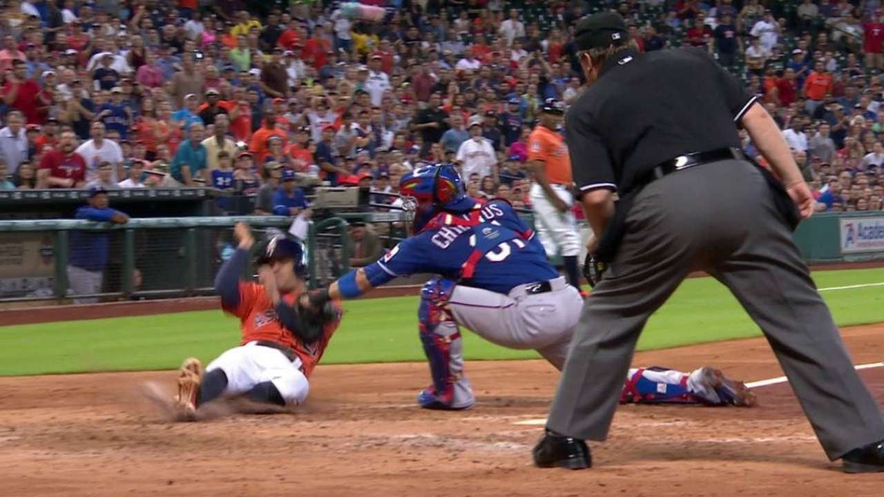 TEXHOU Martin throws Altuve out at home plate YouTube