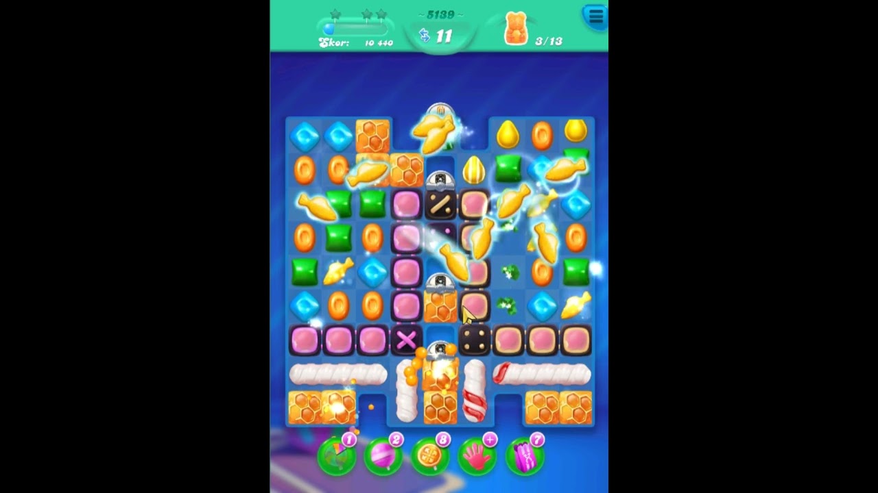Candy Crush Soda Saga, уровень 5139. Получите 1 звезду и выполните 28 ходов.