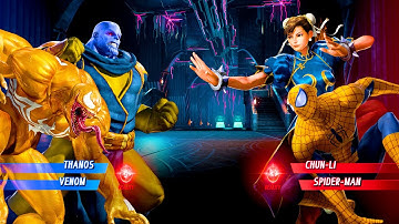Thanos & Venom vs Chun Li & Spiderman (Hardest AI) - Marvel vs Capcom infinite gameplay