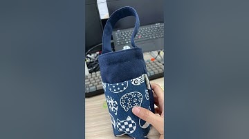 Túi Xanh navy vải canvas đựng bình giữ nhiệt, đựng đồ, họa tiết Mèo chiêu tài siêu đáng iu