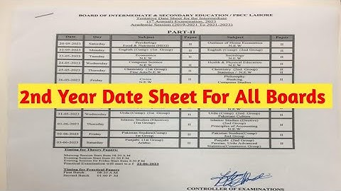 12th Date Sheet 2023, Second Year Date Sheet 2023, Class 2nd Year Date Sheet 2023, Board Exams 2023