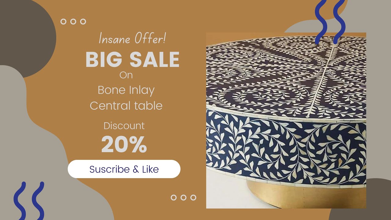 Bone Inlay Round Wooden Coffee Table Floral Design Handmade in India, Farmhouse, Luxury Home Decor