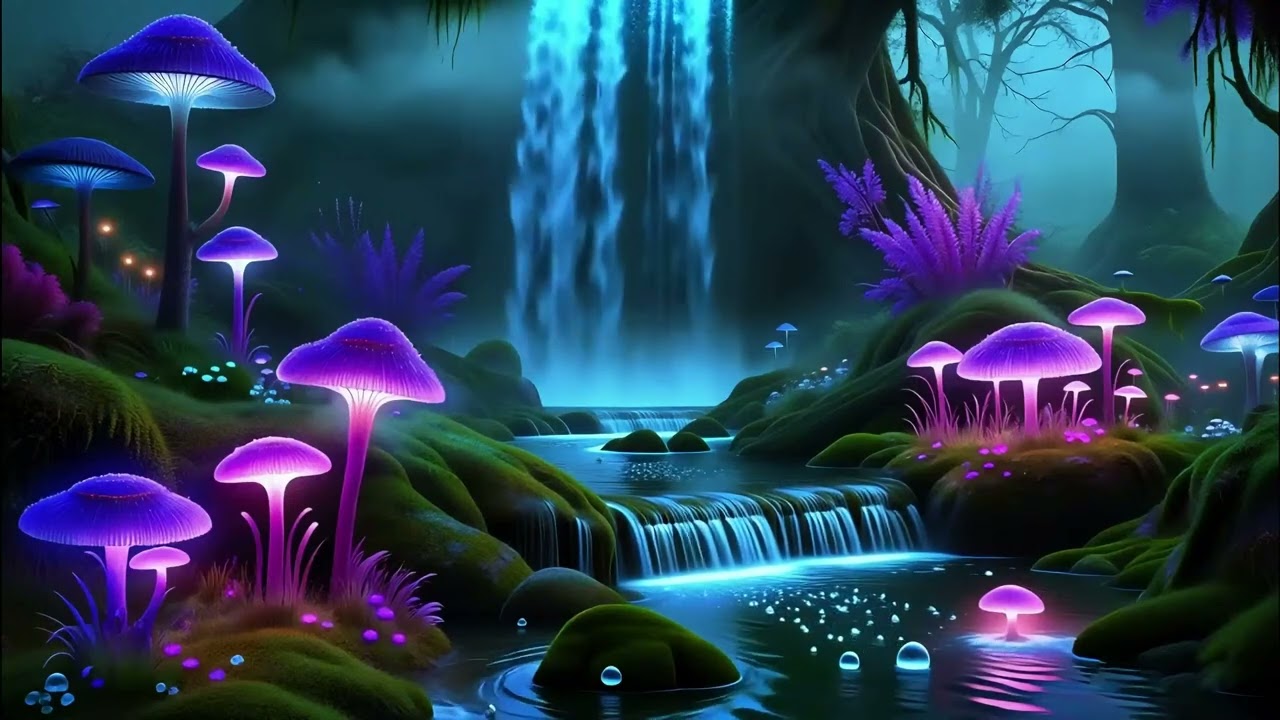 🌌 Magical Waterfall Forest 🍄 Relaxing Water Sounds & Gentle Instrumental Sleep Music