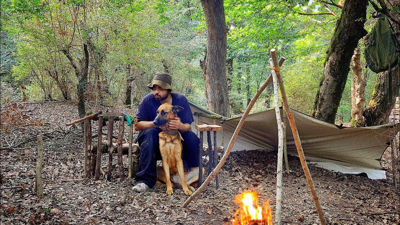 Solo Survival 👍, Building a Tarp Shelter, Cooking, 24 Hours solo ...