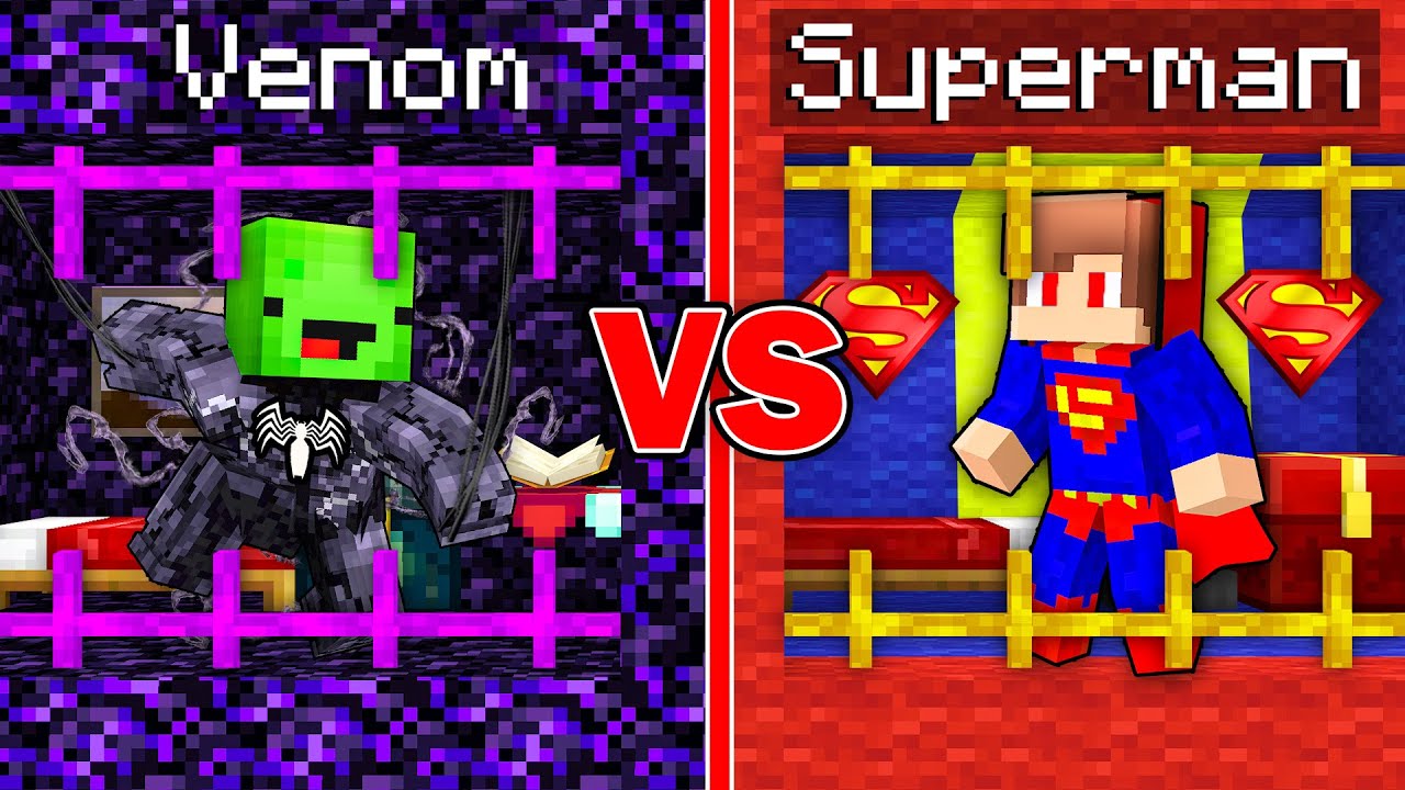Mikey Venom Prison vs JJ Superman Prison in Minecraft  (Maizen)