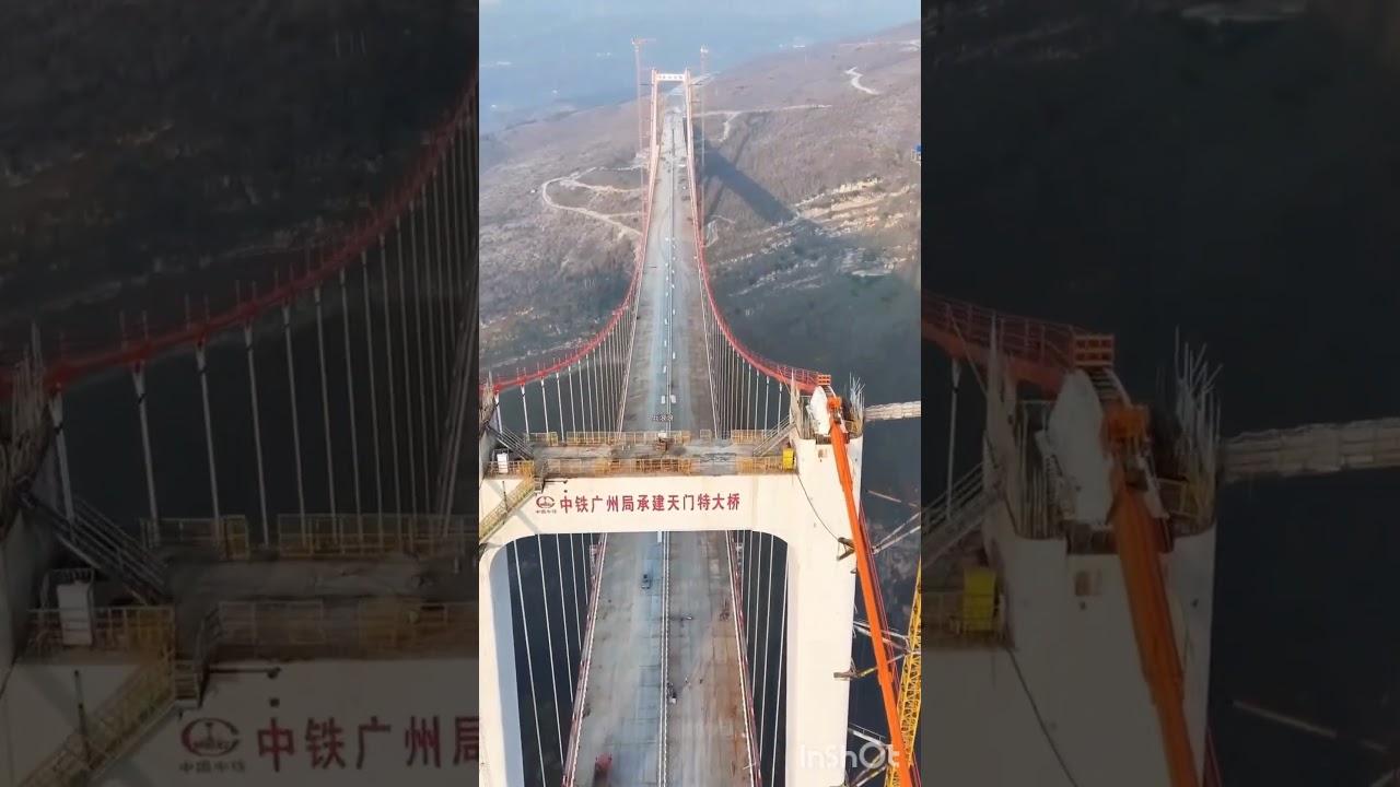 To get rich, build roads first. A Chinese mega-project: Tianmen Bridge. 