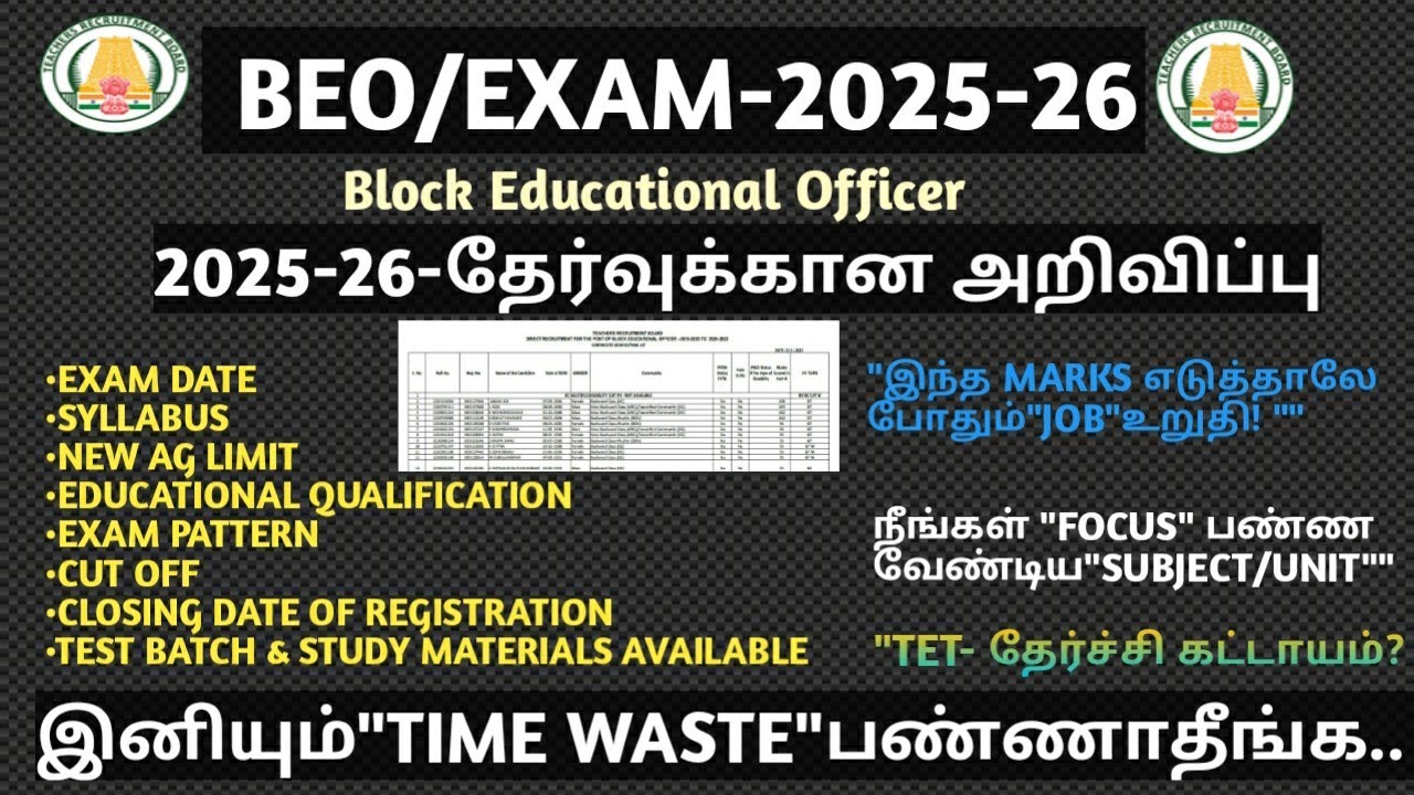 BEO-EXAM-2025|NOTIFICATION|EXAM DATE|SYLLABUS|AGE LIMIT|QUALIFICATION ...