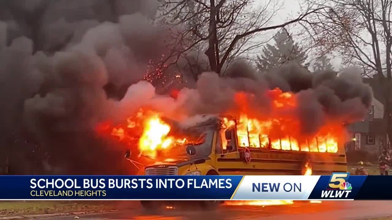 School bus bursts into flames - YouTube