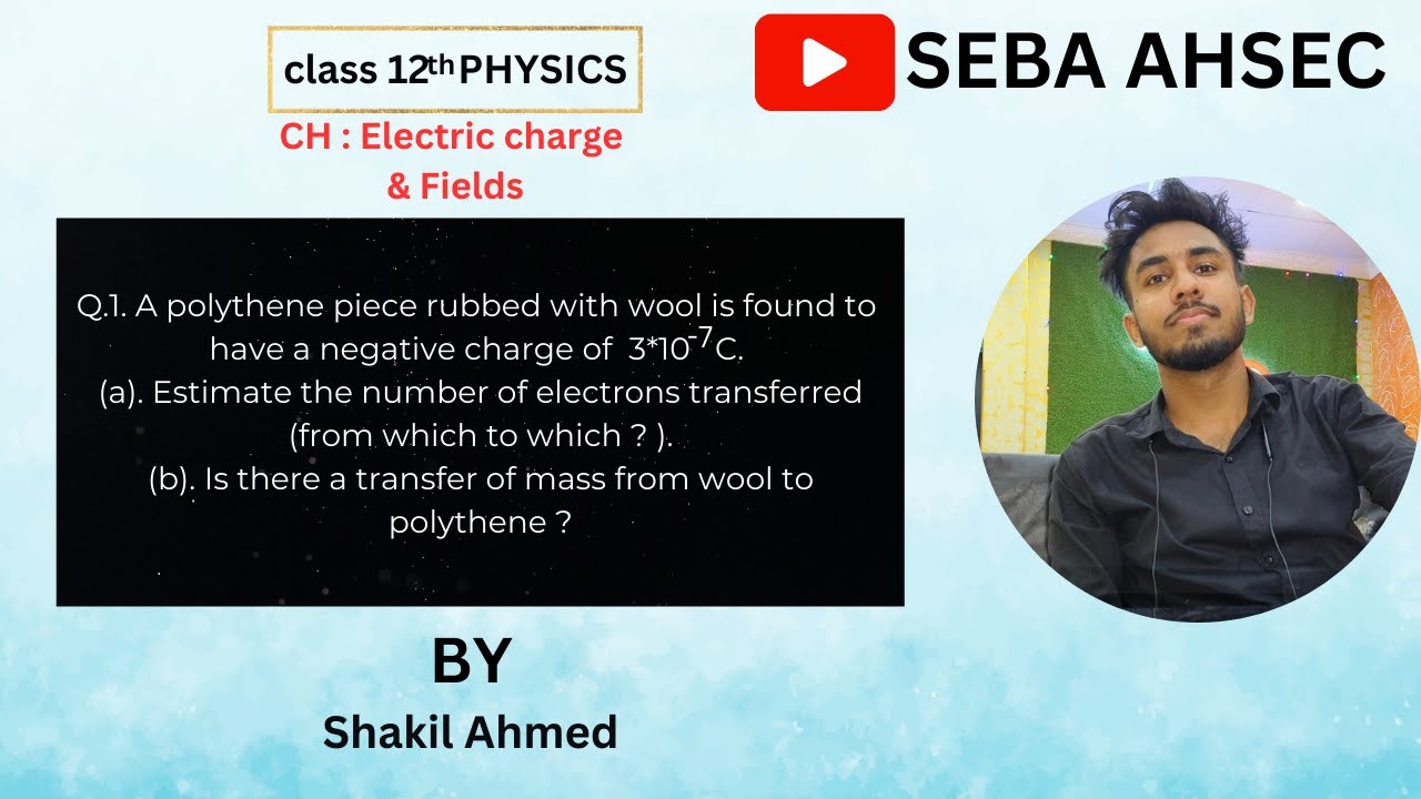 A Polythene piece rubbed with wool is found to have a negative charge of 3 x 107.(a) Eastimate