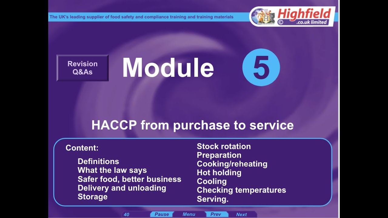 MCA approved Food Safety level 2 module 5