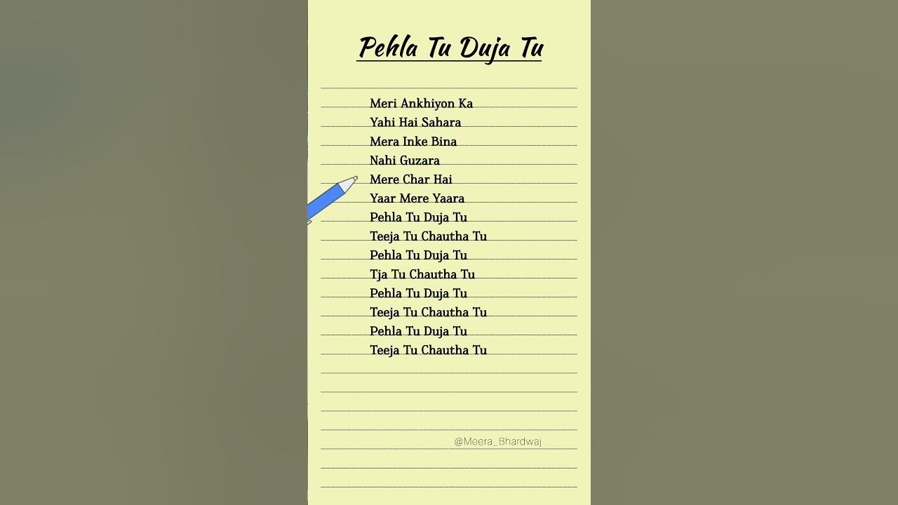 Pehla Tu Duja Tu (Lyrics ) Vishal Mishra #songlyrics #hindi